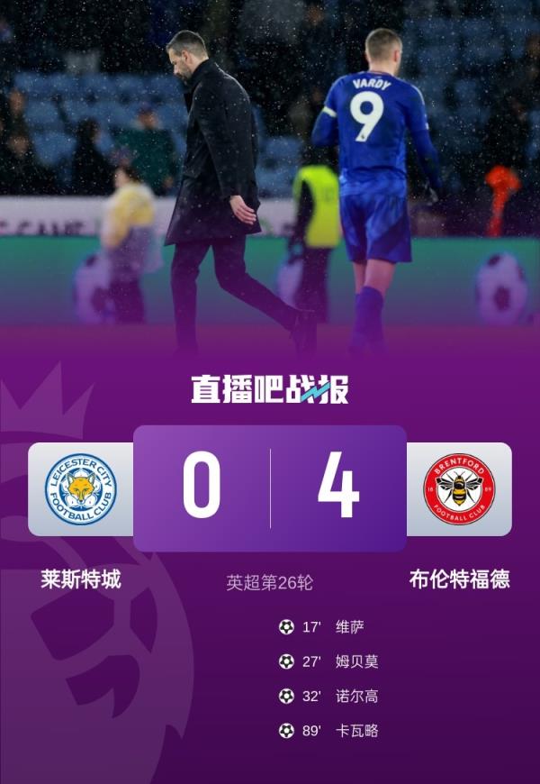 慘！萊斯特0-4慘敗&近12場(chǎng)英超10負(fù)，聯(lián)賽主場(chǎng)6連敗0球創(chuàng)恥辱紀(jì)錄